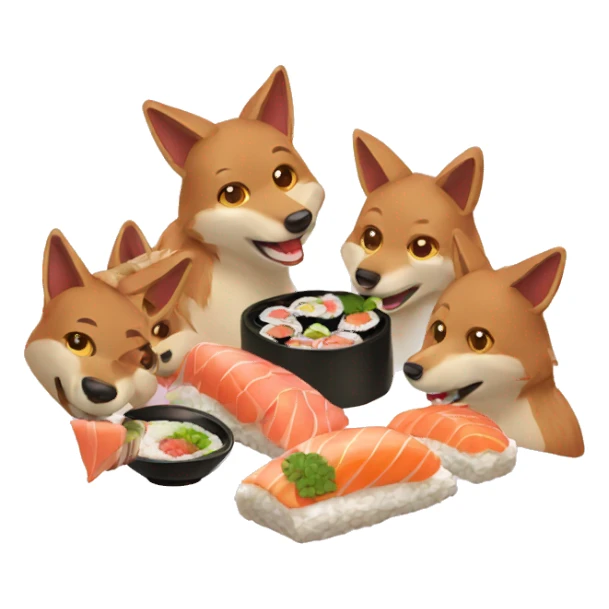 pack of coyotes eating sushi sticker