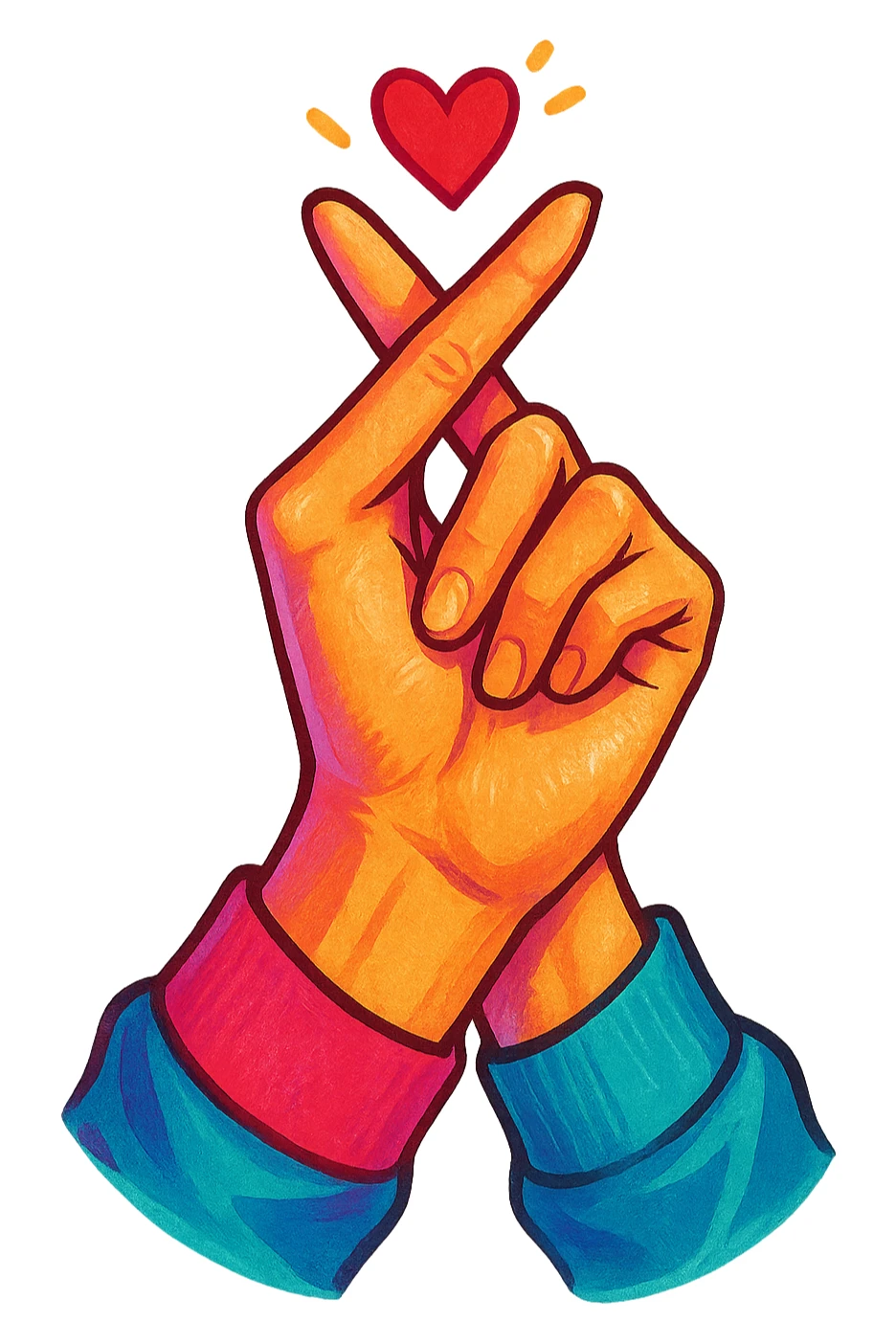 kpop heart hand gesture, trendy sticker