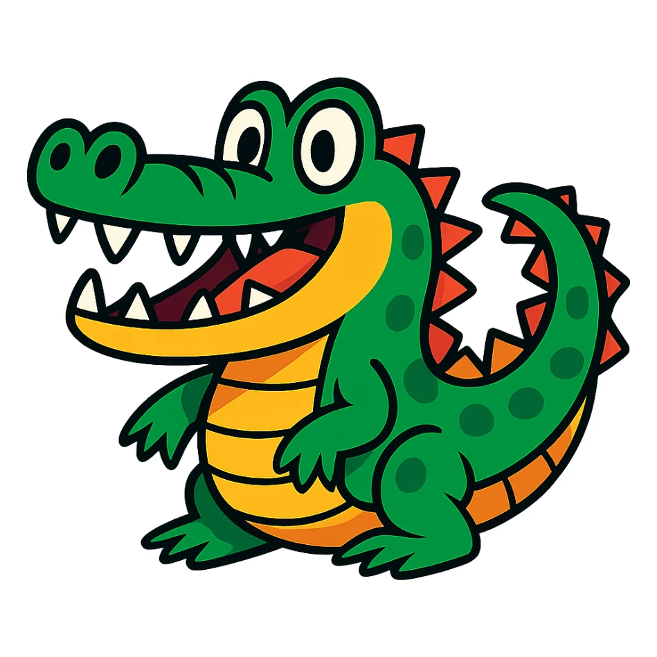 vibrant toon-style crocodile with bold colors and exaggerated features sticker