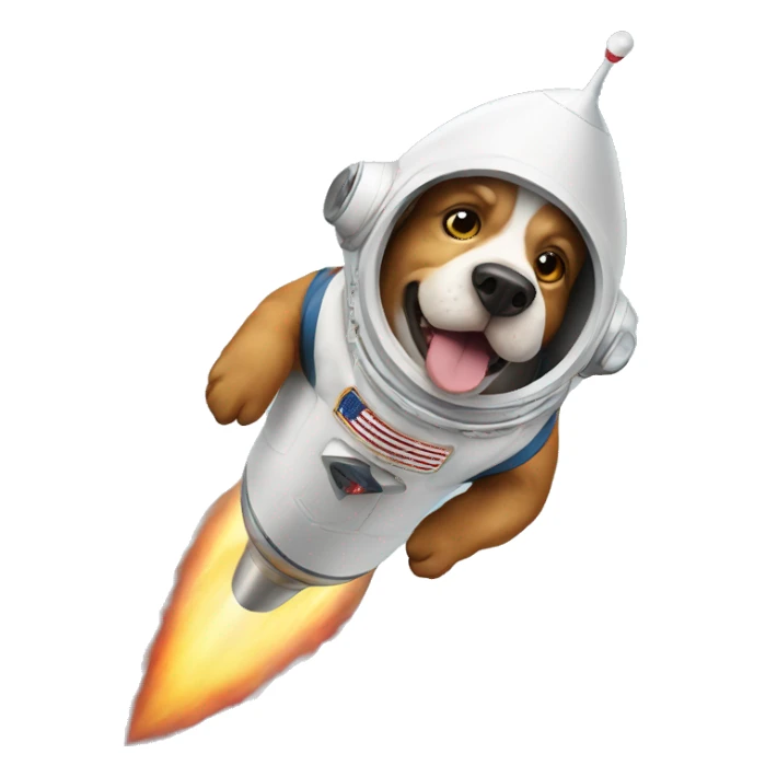 dog astronaut flies away on a rocket. sticker