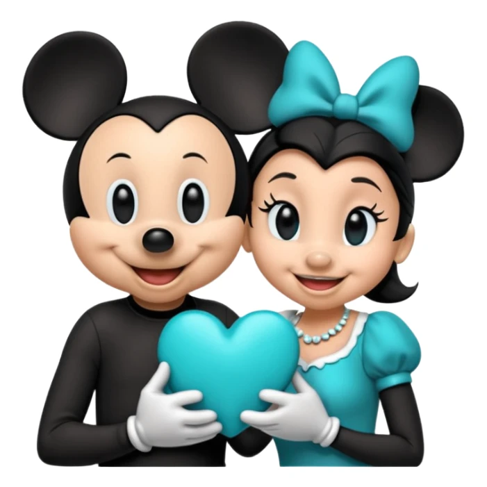 Mickey Mouse and Minnie Mouse with a teal blue heart  sticker