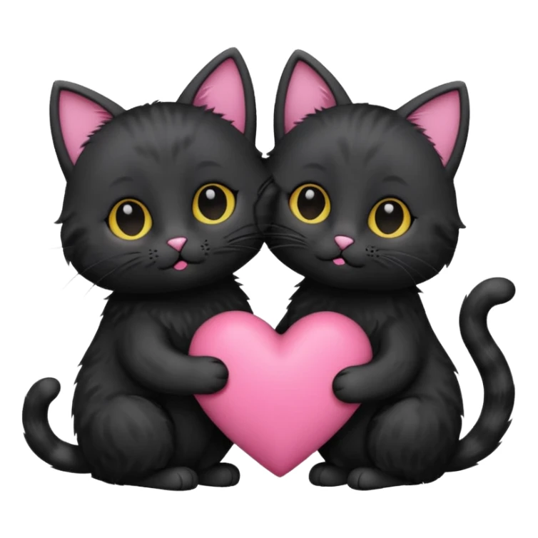 cute two black cats love, pink heart sticker