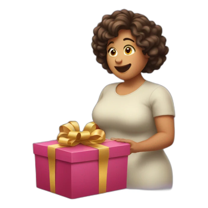 overweight latin woman opening a gift sticker