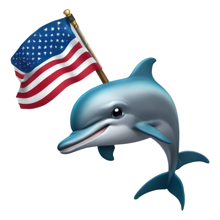 dolphin with a american flag behind it and holding a sword sticker