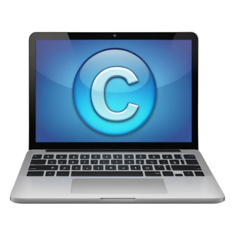 laptop screen with “C#” symbol sticker