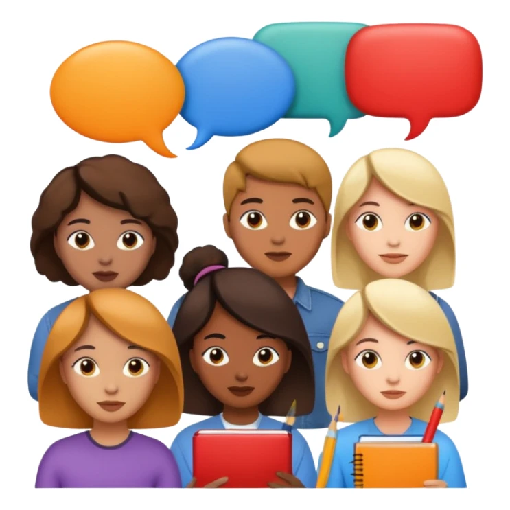 designers sharing ideas with speech bubbles and art supplies sticker