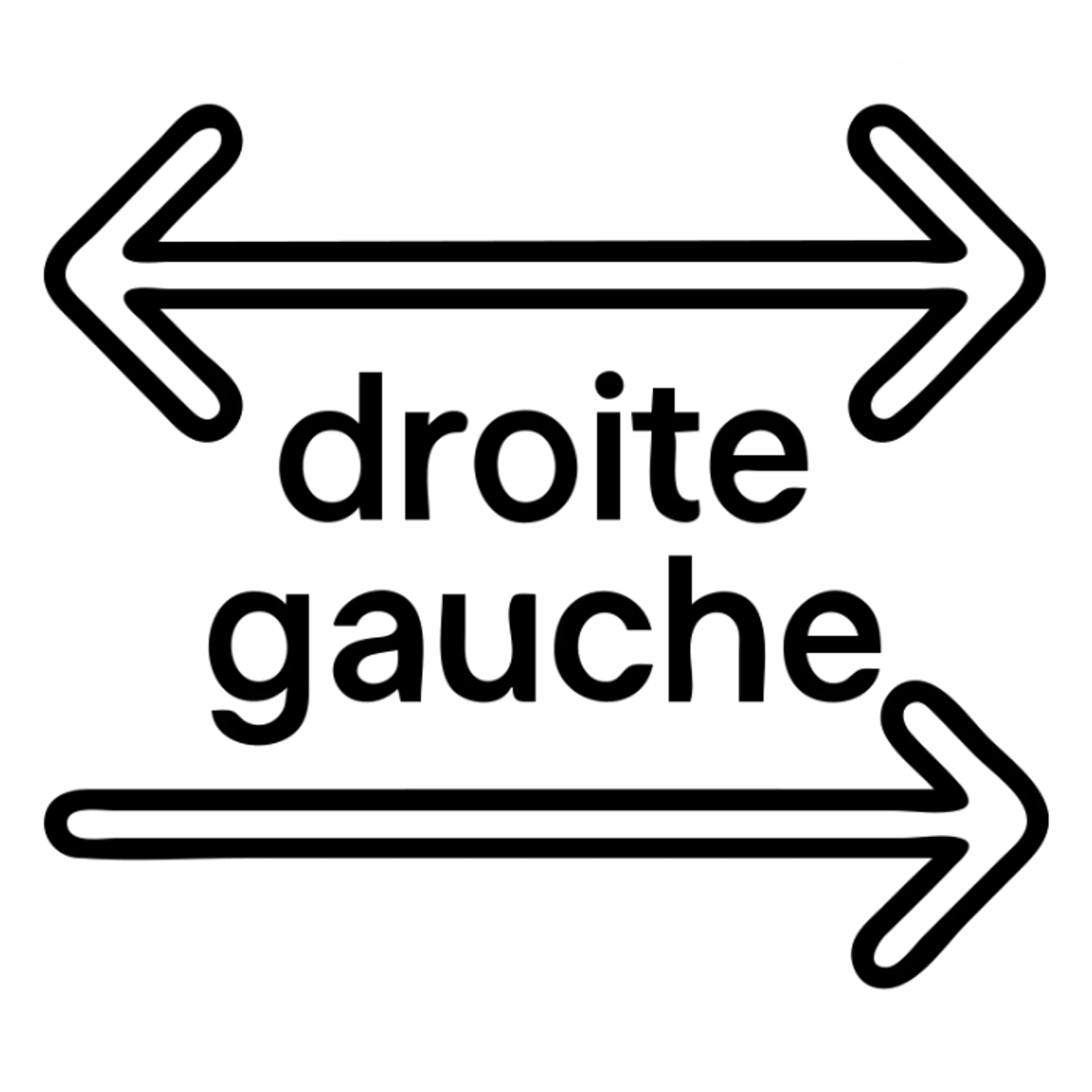 Directional arrows pointing right and left with "droite gauche" text sticker