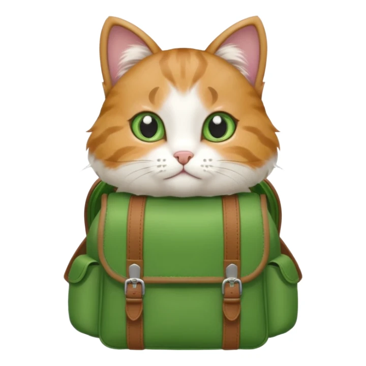baby cat wear green backpack sticker