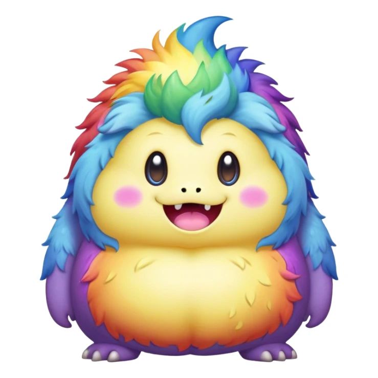 Kawaii derpy fat rainbow monster surrounded by magic, rich textures, visually rich, so lifelike that it feels like it could leap off the page at any moment sticker