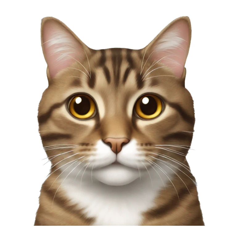 Fluffy brown tabby cat with white nose sticker