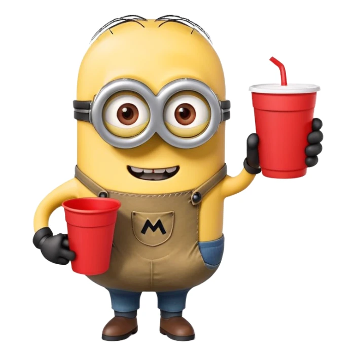minion holding a red cup in its right hand sticker