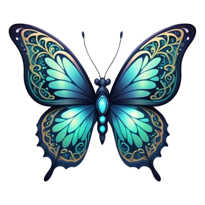 Dark, glowing, bio-luminescent butterfly, with intricate patterns sticker