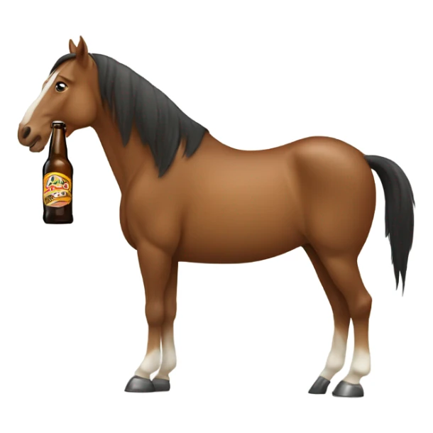A Horse holding a beer with its len sticker