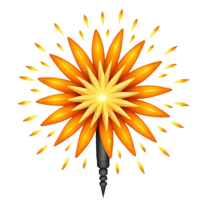 emoji-style firework, simple, bright, expressive, radiating sparks, minimal details sticker