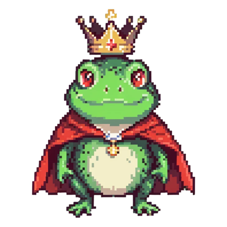 frog prince with a red cape and crown sticker