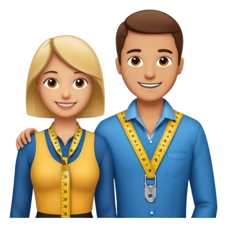 Tailor with Measuring Tape around neck pose with another person sticker