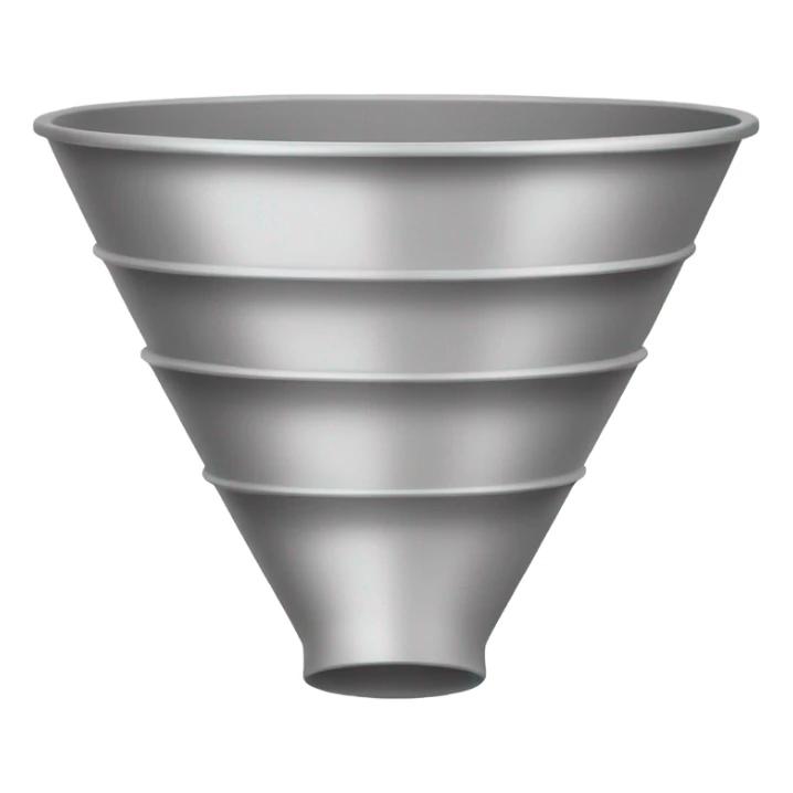 Create a sales funnel image with stacked layers in an emoji style, using simple and rounded shapes, without color or text. The funnel should taper from top to bottom, each section showing a basic emoji-like design. sticker