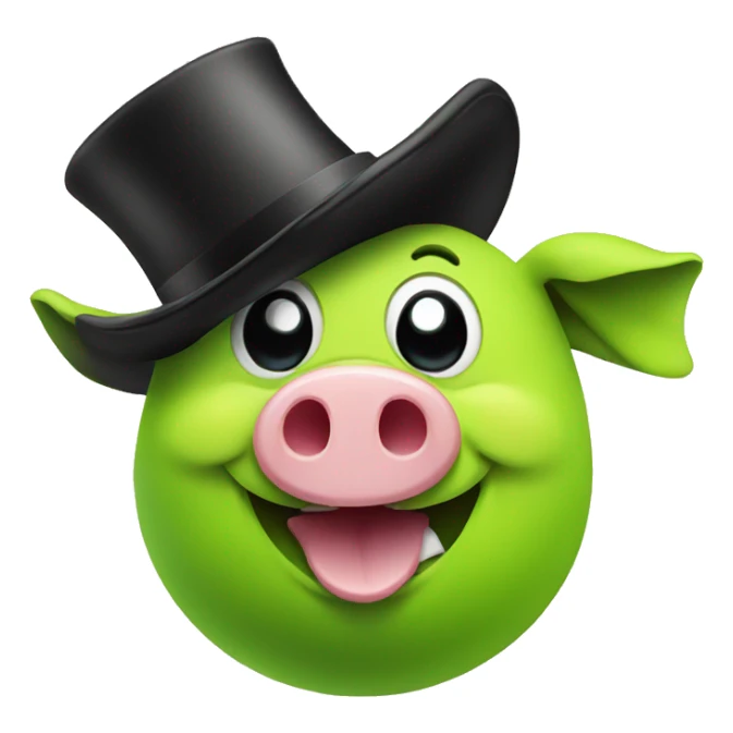 Lime green pig that is happy with a top hat sticker