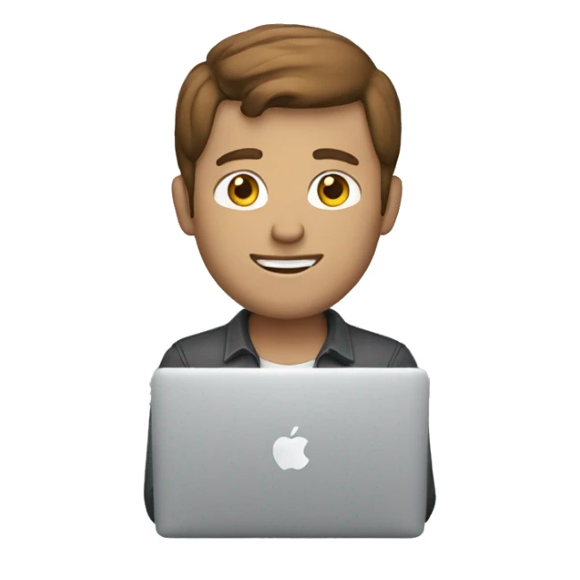 white man with brown hair working macbook sticker