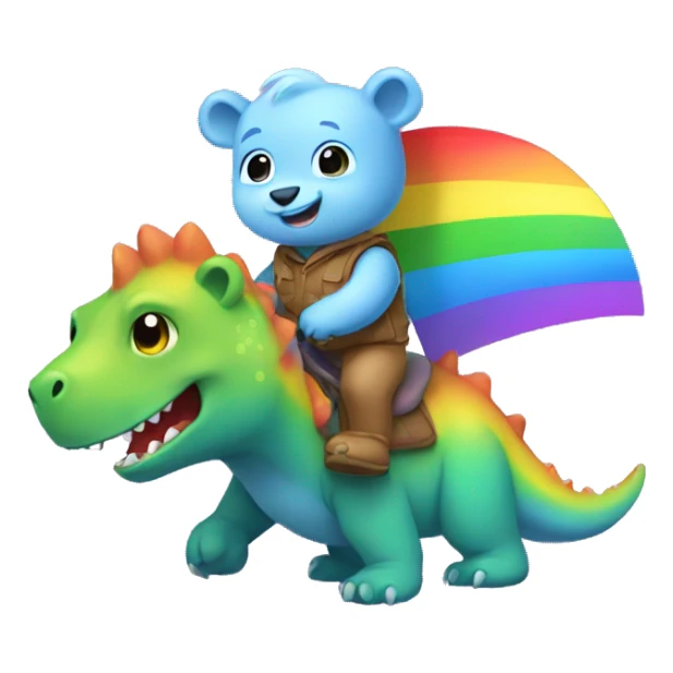 Little bear cub riding rainbow Dinosaur  sticker
