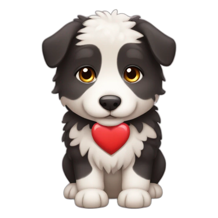 chonky sheepdog puppy with heart sticker