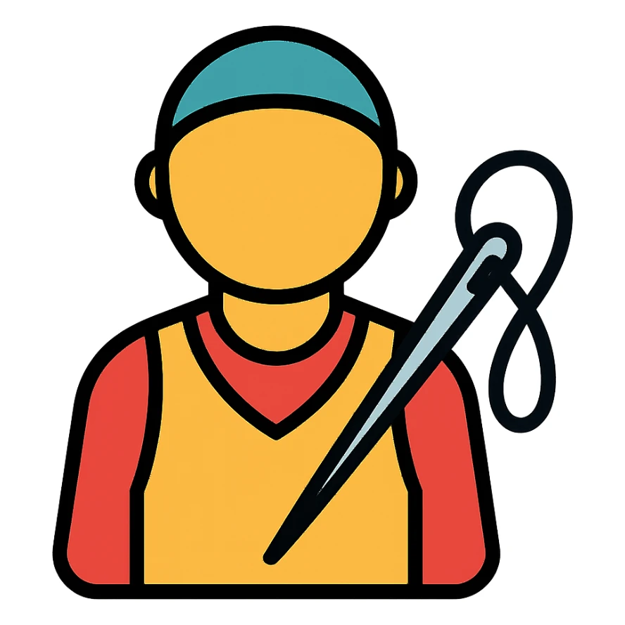 tailor sewing with needle and thread icon, colored with black outlines sticker