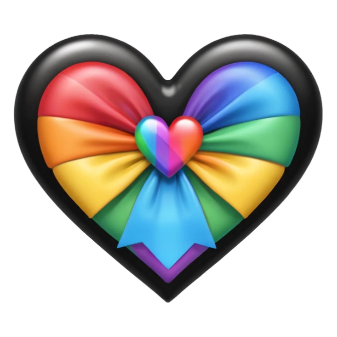 glossy black heart with a rainbow bow sticker