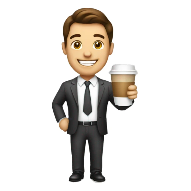 Happy business man holding a coffee  sticker