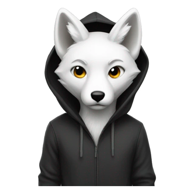 White fox which wearing a black hoodie sticker