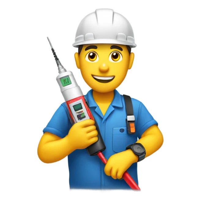 electrician holding a voltage tester sticker