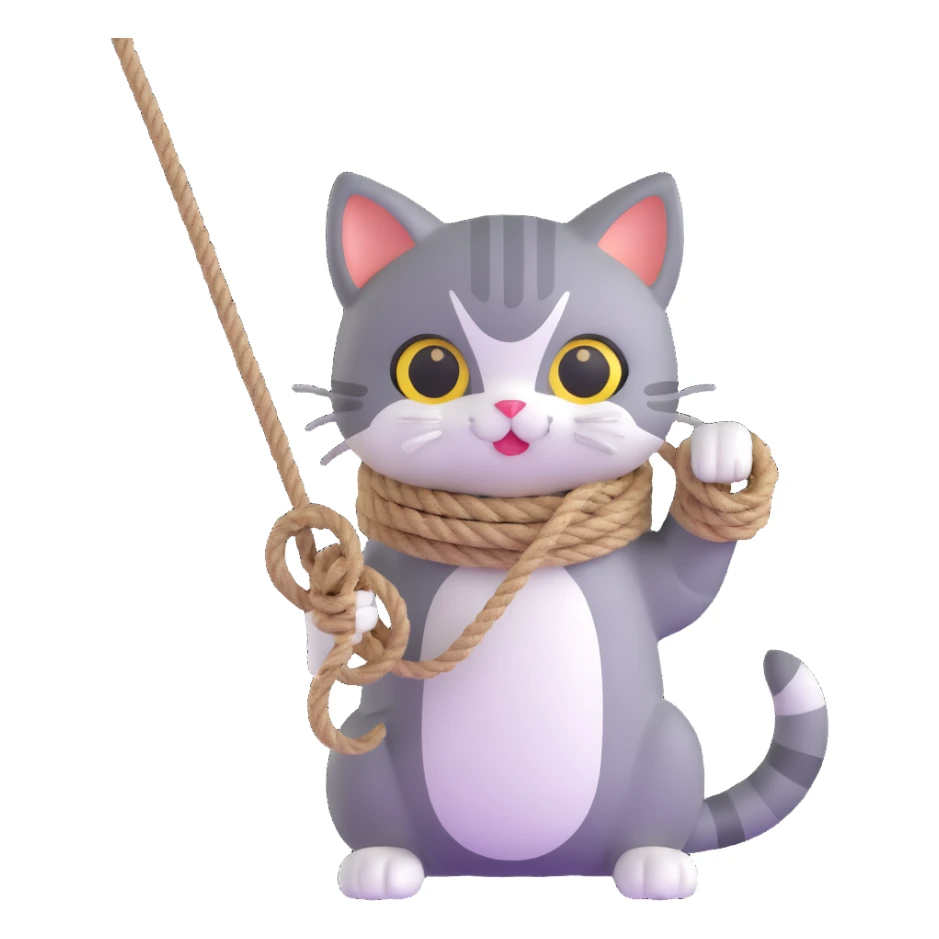 a cute cat holding rope in his hand sticker