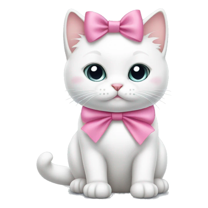 White cat is sitting a wearing pink bow sticker
