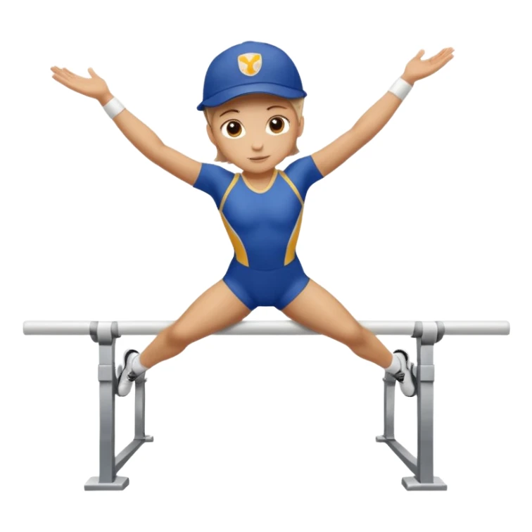 white athlete in uniform on the parallel bars wearing a cap sticker