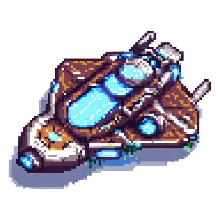 space cruiser pixel art with glowing thrusters sticker
