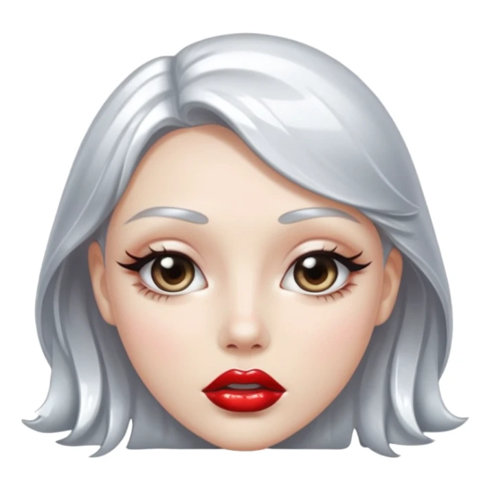 slightly parted lips, silver chrome material, glossy wet shine, seductive aesthetic sticker