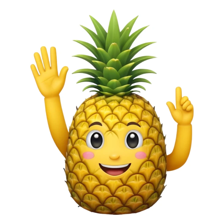 cartoon pineapple waving with one hand sticker