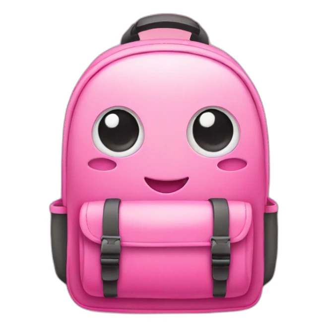 Cute pink backpack with eyes and smile and a map sticker