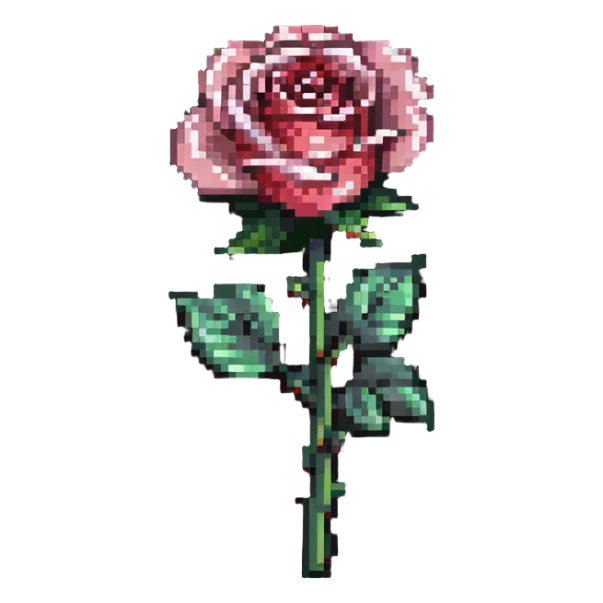 classic single rose in pixel art style sticker