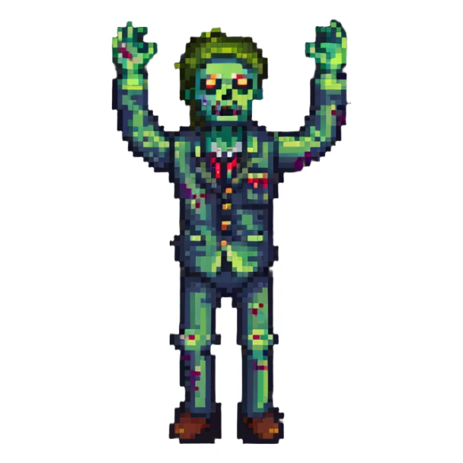 isometric zombie with arms raised in the air sticker