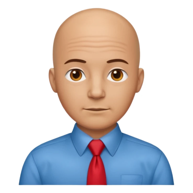 bald with red necktie, blue sticker