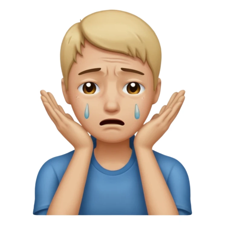 Emoji crying, holding hands to neck sticker