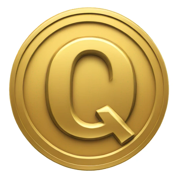 Gold coin depicting the letter Q sticker