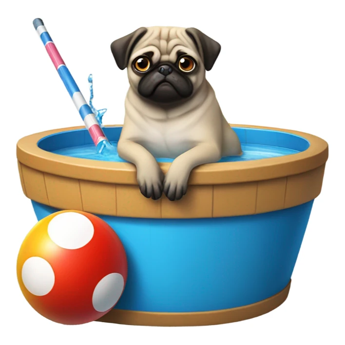Pug in a pool with a cue riding an eight ball sticker