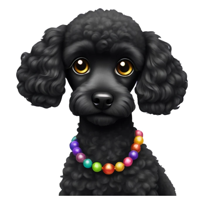 One Small Black Poodle with one  colorful bead necklaces sticker