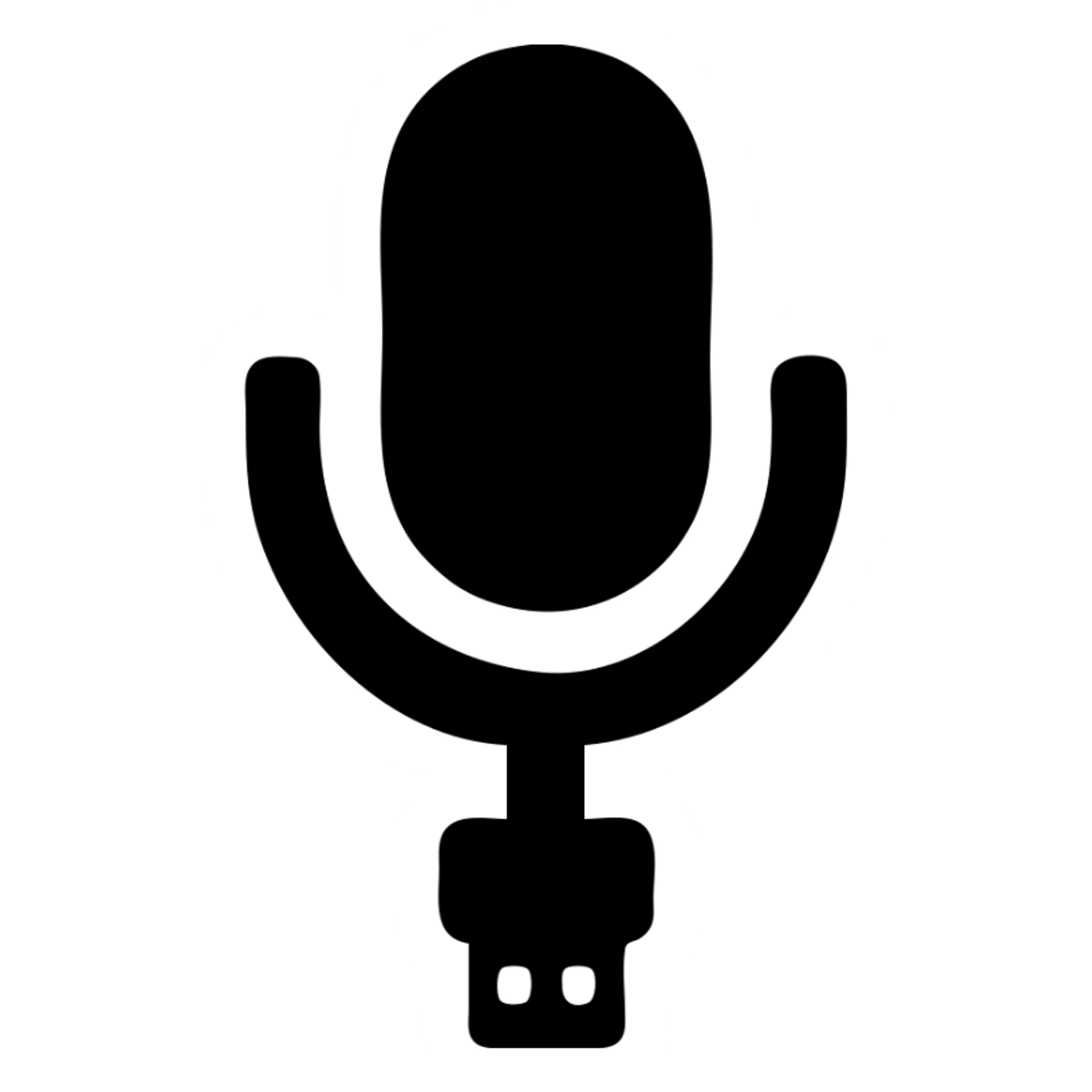 A microphone in a black filled icon style, with a USB connector. sticker