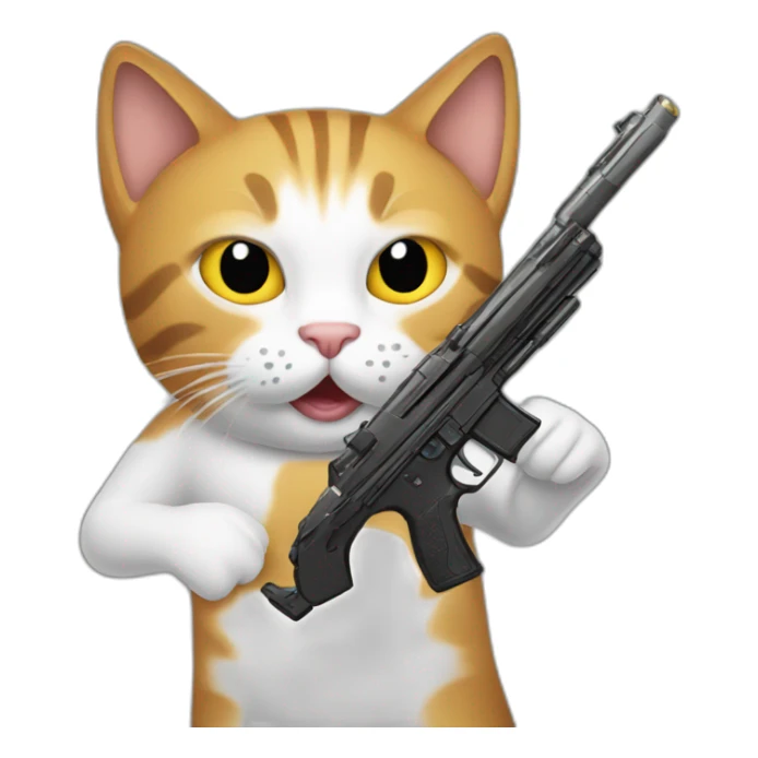 cat holding fake gun sticker