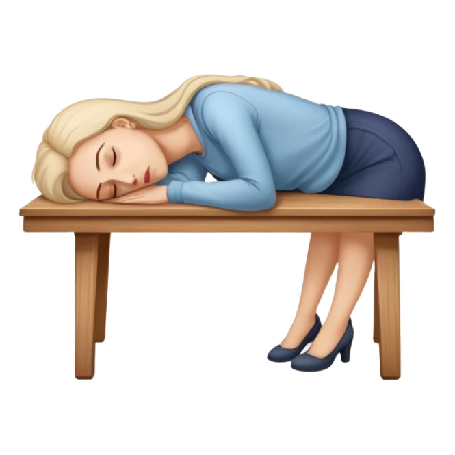 Tired woman sleeping with head down on empty desk sticker