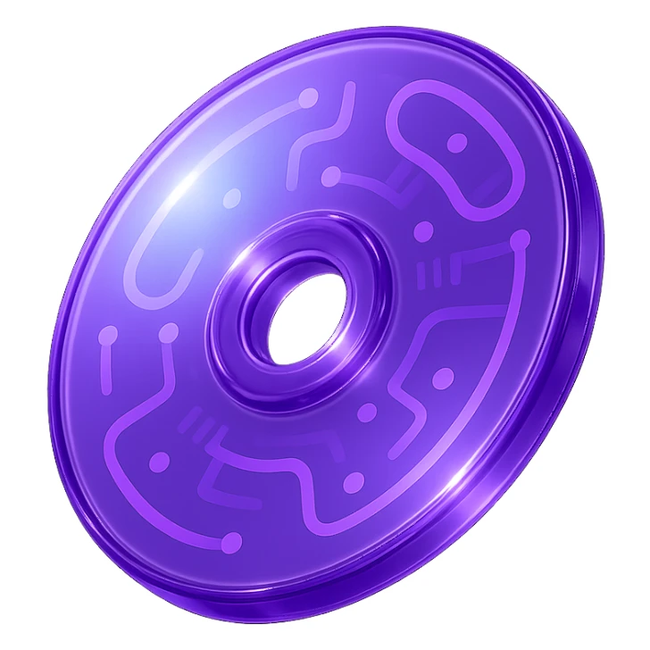 A minimalist CD disc with abstract pattern, glowing effect, purple color sticker