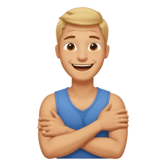 Arms crossed, holding neck, laughing guy ￼ sticker