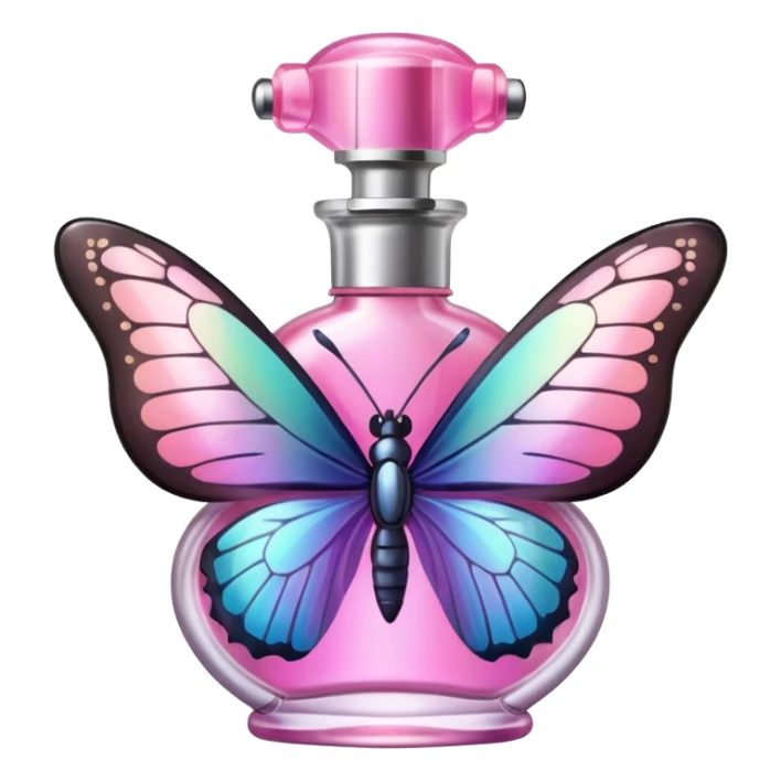 Pink perfume spray with butterflies on bottle  sticker